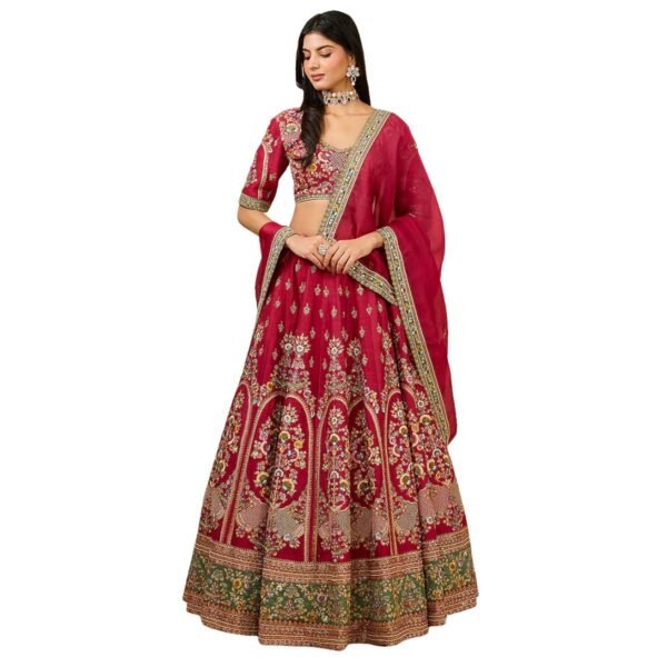 Wine Maroon Embroidered Bridal Lehenga Choli Set with Dupatta Wedding Wear